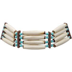Native Style Bone Choker Necklace- Four Row American Indian Inspired Regalia - R